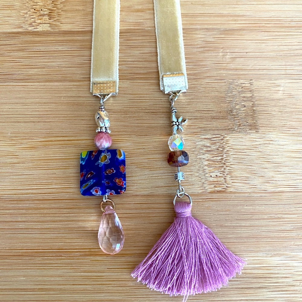 Beautiful Beaded Bookmark on Velvet Ribbon
